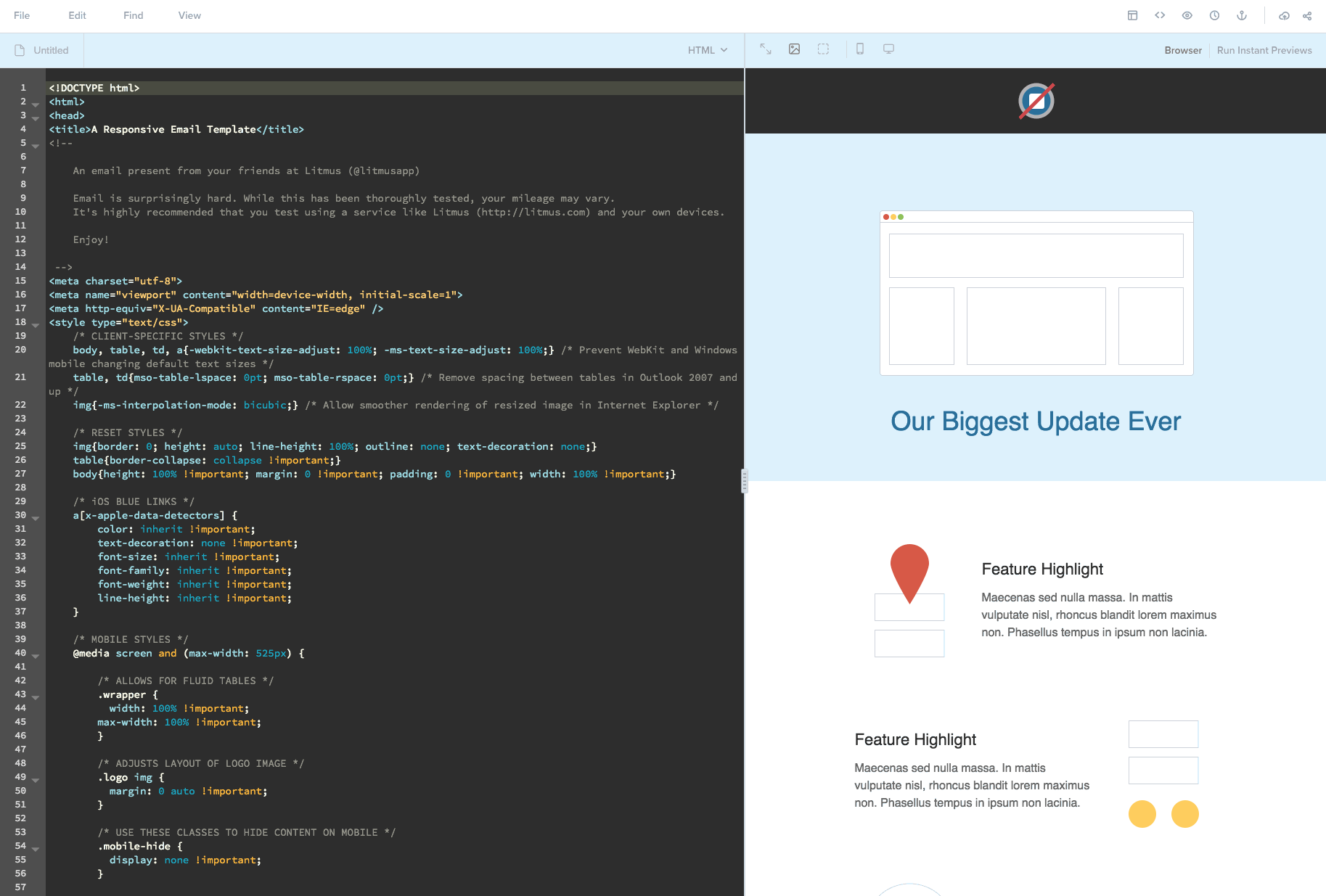 Partial expansion in the email builder.